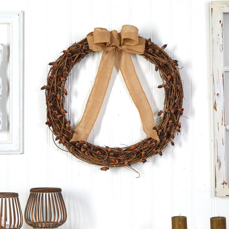 30” Fall Acorn and Decorative Bow Autumn Wreath, photo 4 of 7