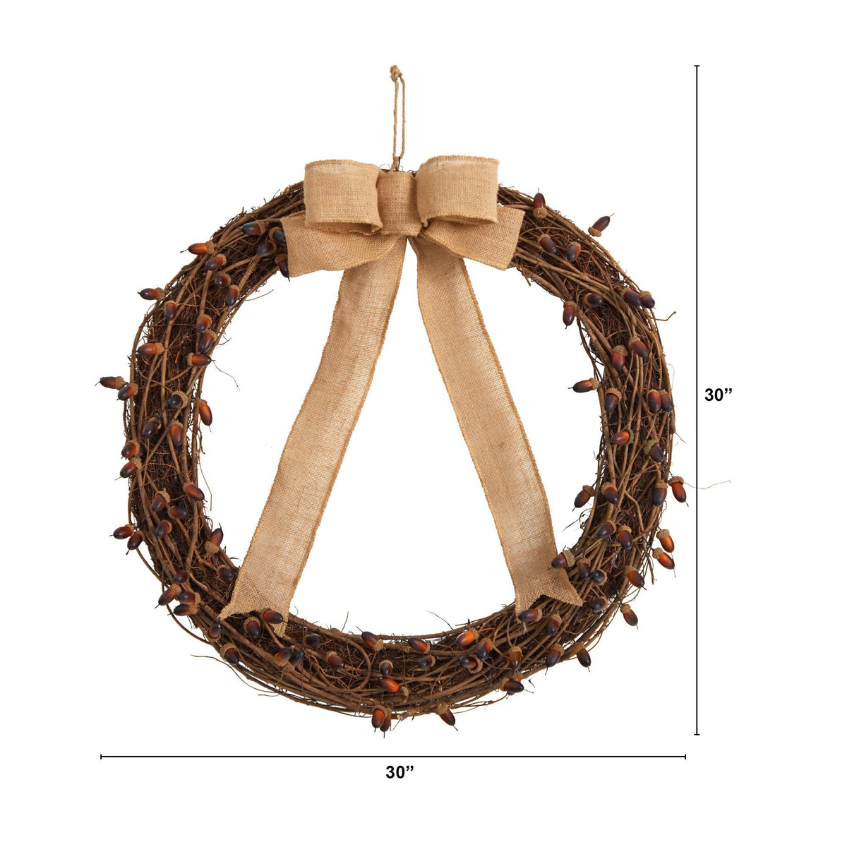 30” Fall Acorn and Decorative Bow Autumn Wreath, photo 5 of 7