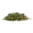 30” Flocked Artificial Christmas Triple Candelabrum with 35 Multicolored Lights and Pine Cones