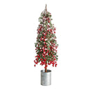 30” Flocked Berry Artificial Christmas Tree in Decorative Planter