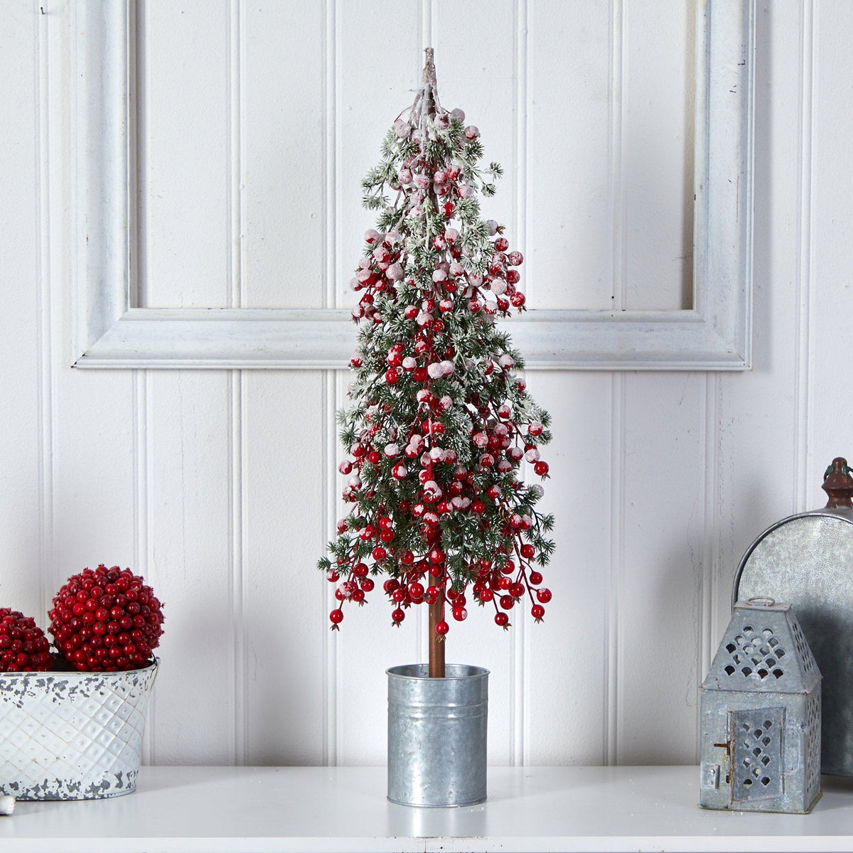 30” Flocked Berry Artificial Christmas Tree in Decorative Planter, photo 3 of 4