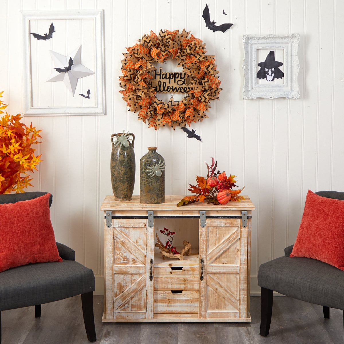 30” Halloween Burlap Ribbon Wreath, photo 3 of 6