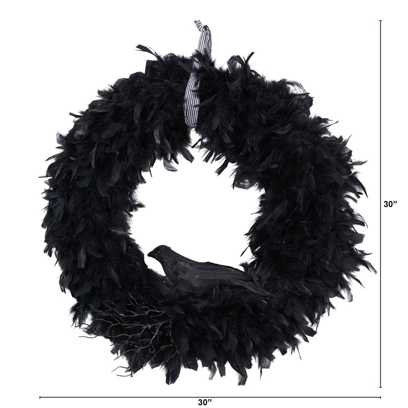 30" Halloween Raven Wreath