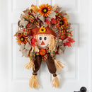 30” Scarecrow Fall Artificial Autumn Wreath with Sunflower, Pumpkin and Decorative Bows