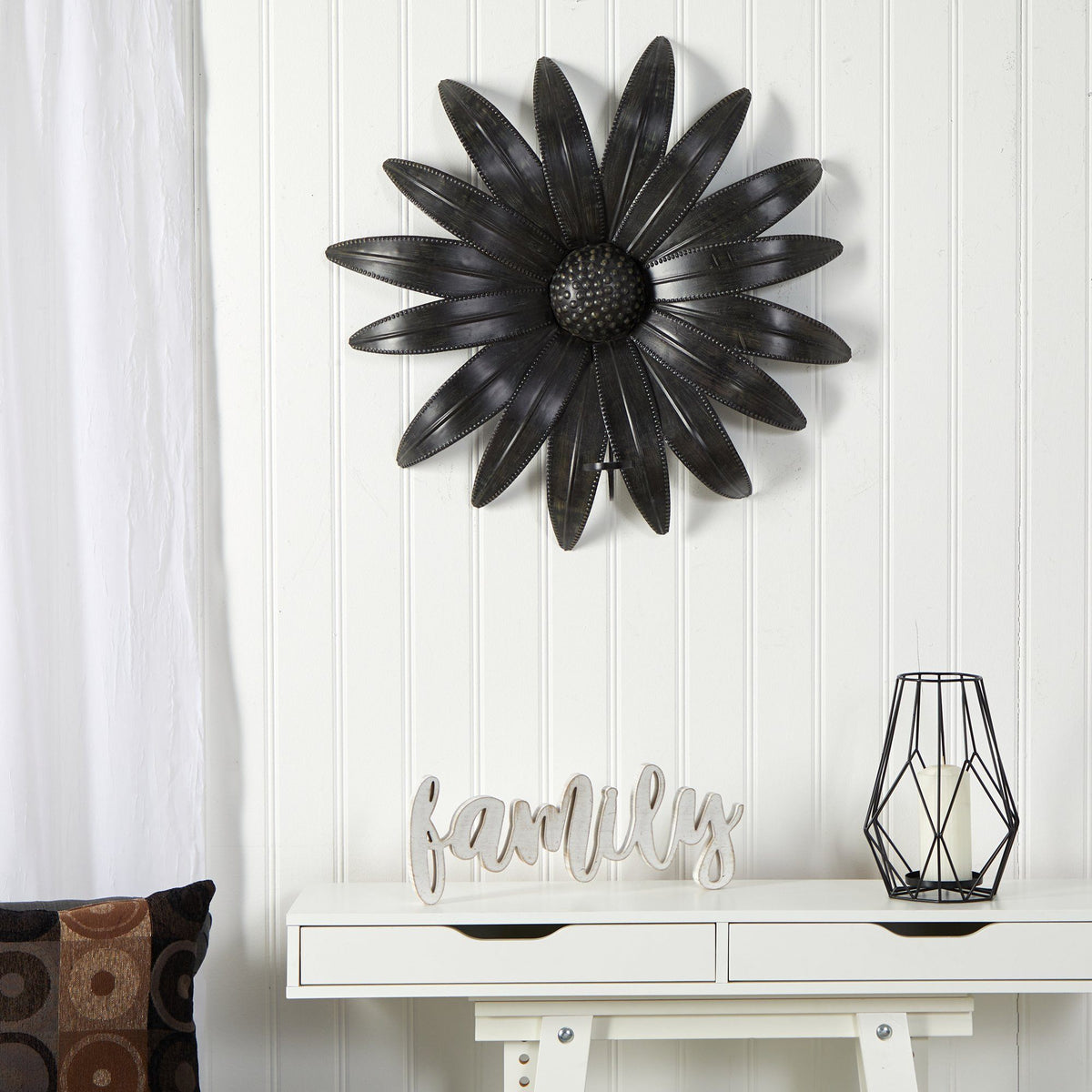 30” x 30” Brushed Metal Daisy Flower Sconce Candle Holder Wall Art Decor, photo 3 of 5