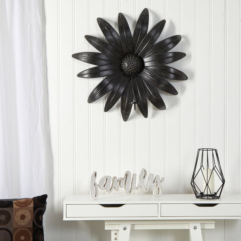 30” x 30” Brushed Metal Daisy Flower Sconce Candle Holder Wall Art Decor, photo 3 of 5