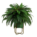 31” Artificial Boston Fern in Patina Metal Planter with Stand by Nearly Natural