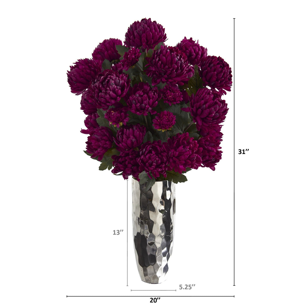 31” Mum Artificial Arrangement in Silver Vase, photo 2 of 2