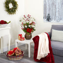 31” Poinsettia, Dogwood and Berry Artificial Arrangement in Designer Vase