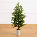 32" Artificial Real Touch Norfolk Island Pine in Christmas Tin Metal Planter with Natural Look