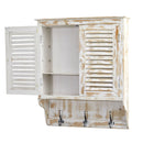 32” White Washed Wall Cabinet with Hooks