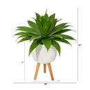33” Agave Succulent Artificial Plant in White Planter with Stand