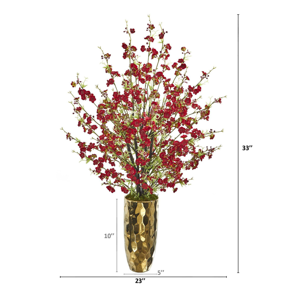 33” Cherry Blossom Artificial Arrangement in Gold Vase, photo 2 of 2