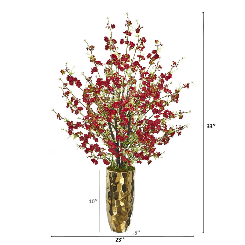 33” Cherry Blossom Artificial Arrangement in Gold Vase, photo 2 of 2