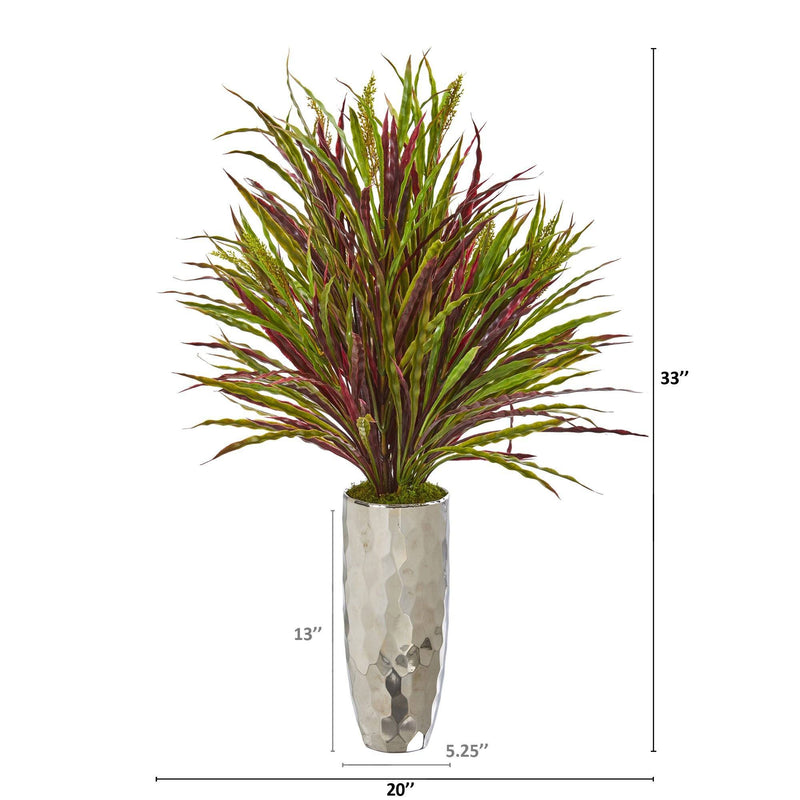 33” Fall Grass Artificial Plant in Silver Planter, photo 2 of 2