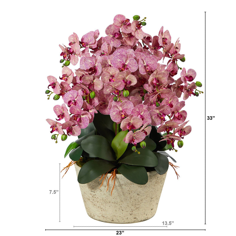 33” Phalaenopsis Orchid Artificial Arrangement in White Vase, photo 2 of 5