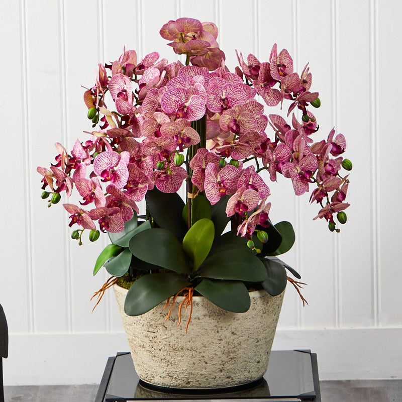 33” Phalaenopsis Orchid Artificial Arrangement in White Vase, photo 3 of 5