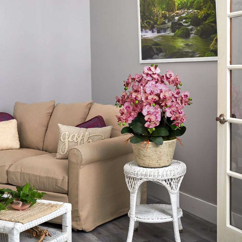 33” Phalaenopsis Orchid Artificial Arrangement in White Vase, photo 5 of 5