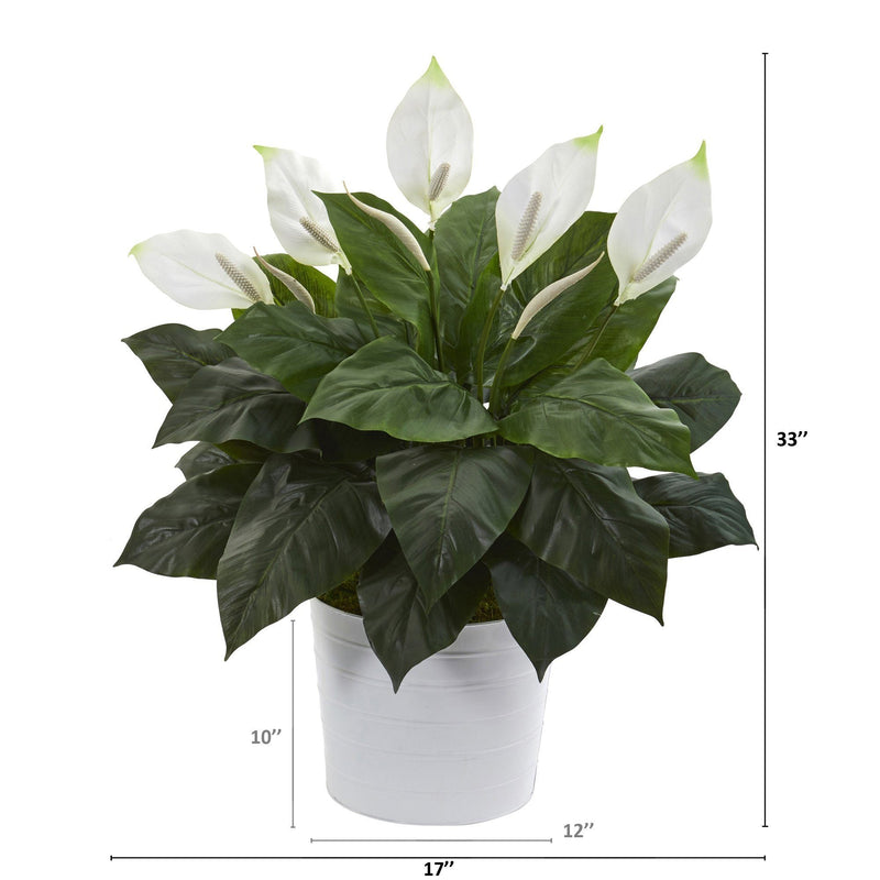 33” Spathiphyllum Artificial Plant in White Planter, photo 2 of 2
