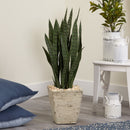 34” Sansevieria Artificial Plant in Country White Planter