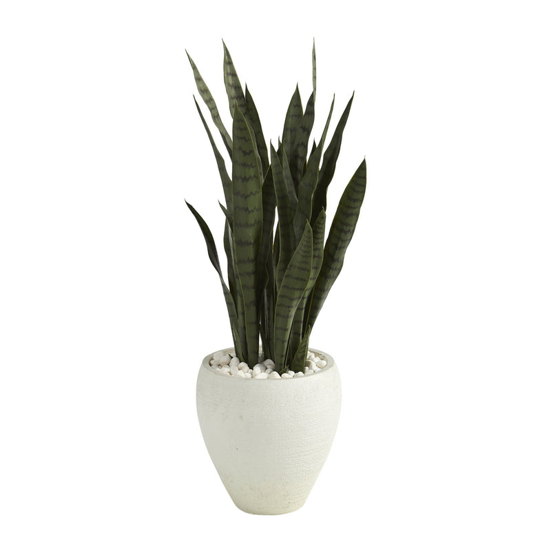 34” Sansevieria Artificial Plant in White Planter