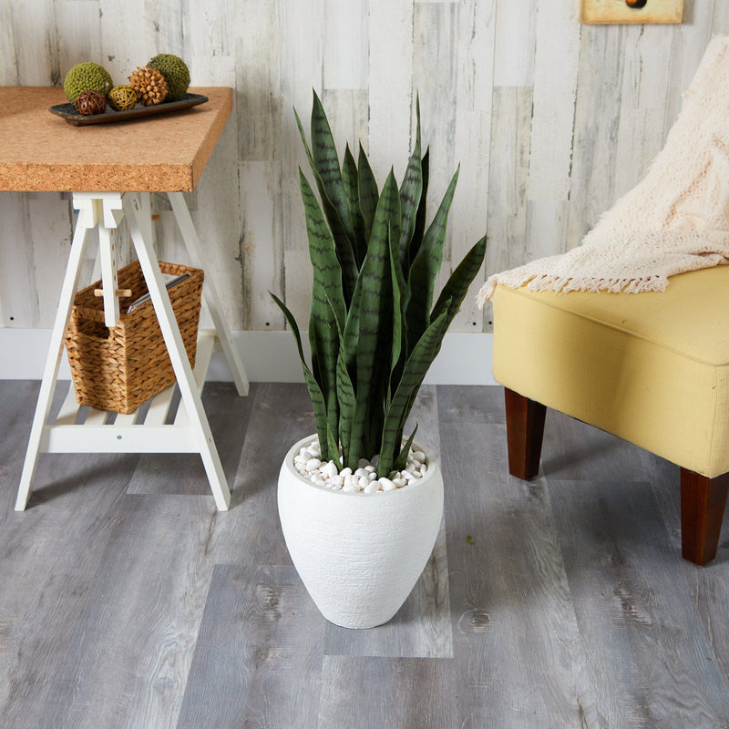 34” Sansevieria Artificial Plant in White Planter, photo 3 of 3