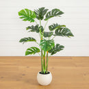 3.5' Artificial Monstera Tree in White Round Planter