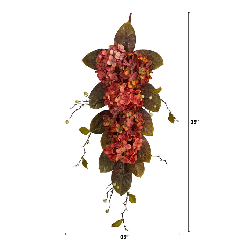 35” Autumn Hydrangea and Berry Artificial Fall Tear Drop