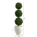 3.5’ Boxwood Triple Ball Topiary Artificial Tree in White Planter (Indoor/Outdoor)