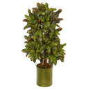 3.5’ Croton Artificial Plant in Green Tin Planter