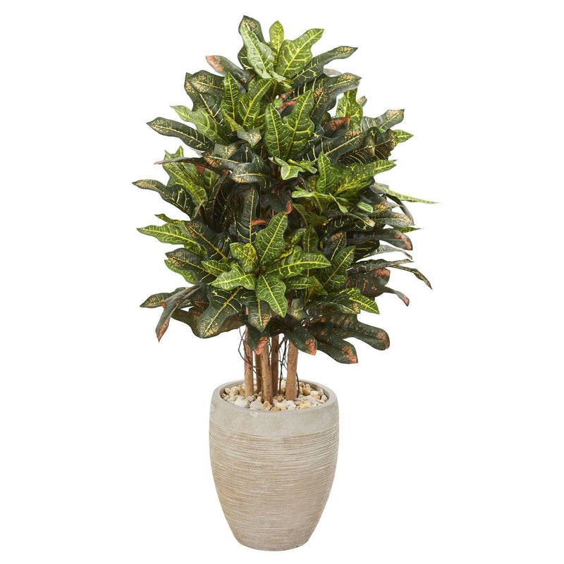 3.5’ Croton Artificial Plant in Sand Colored Planter