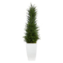 3.5’ Cypress Artificial Tree in White Metal Planter (Indoor/Outdoor)