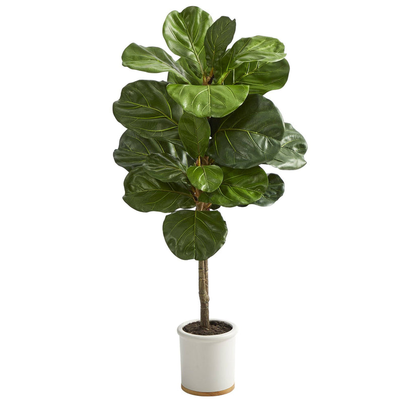 3.5’ Fiddle Leaf Artificial Tree in White Ceramic Planter