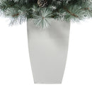 3.5’ Frosted Tip British Columbia Mountain Pine Artificial Christmas Tree with 50 Clear Lights, Pine Cones and 112 Bendable Branches in Metal Planter