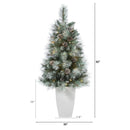3.5’ Frosted Tip British Columbia Mountain Pine Artificial Christmas Tree with 50 Clear Lights, Pine Cones and 112 Bendable Branches in Metal Planter