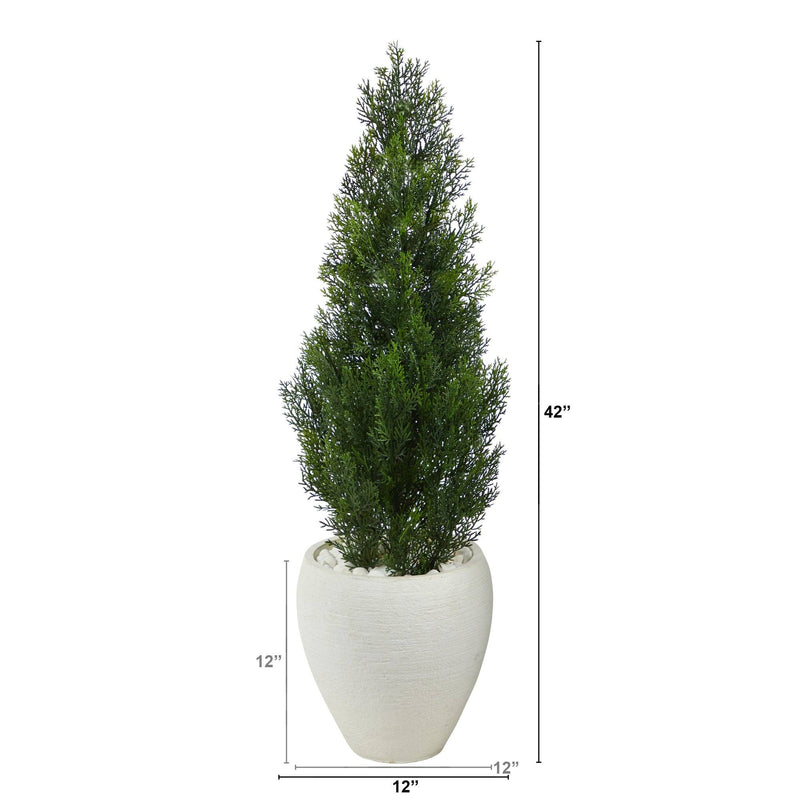 3.5’ Mini Cedar Artificial Pine Tree in White Planter (Indoor/Outdoor), photo 2 of 4