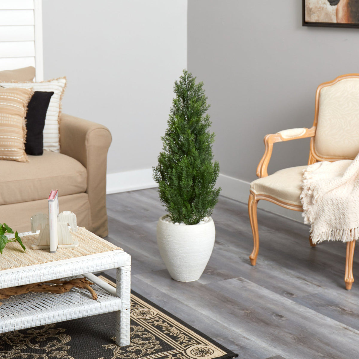 3.5’ Mini Cedar Artificial Pine Tree in White Planter (Indoor/Outdoor), photo 4 of 4