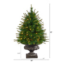 3.5’ New England Pine Artificial Christmas Tree with 50 Clear Lights and 117 Bendable Branches in Iron Colored Urn
