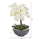 35” Phalaenopsis Orchid Artificial Arrangement in Large Cement Bowl