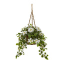 3.5’ Poinsettia and Variegated Holly Artificial Plant in Hanging Basket (Real Touch)
