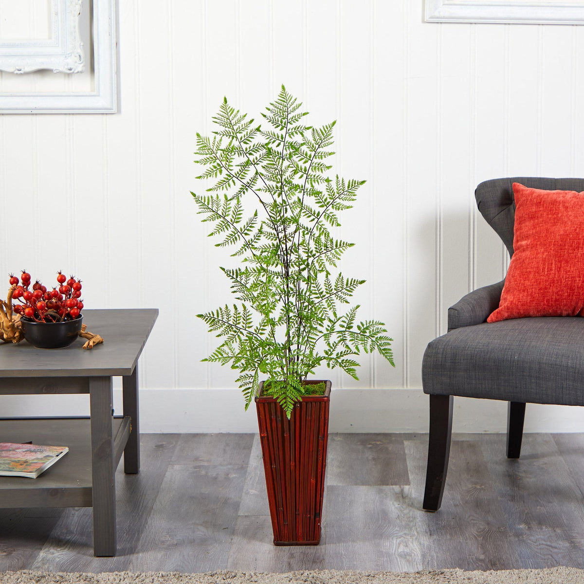 3.5’ Ruffle Fern Artificial Tree in Bamboo Planter, photo 3 of 4