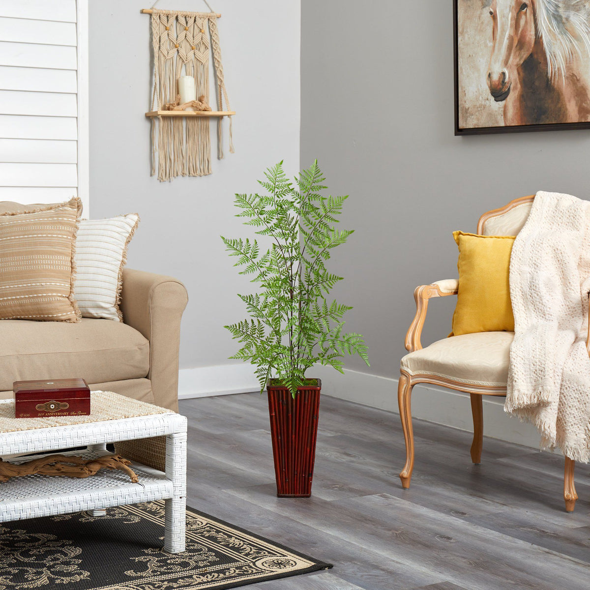 3.5’ Ruffle Fern Artificial Tree in Bamboo Planter, photo 4 of 4