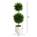 3.5’ UV Resistant Artificial Cedar Double Ball Topiary Tree in White Decorative Planter