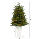 3.5’ Yukon Mountain Fir Artificial Christmas Tree with 50 Clear Lights and Pine Cones in White Planter