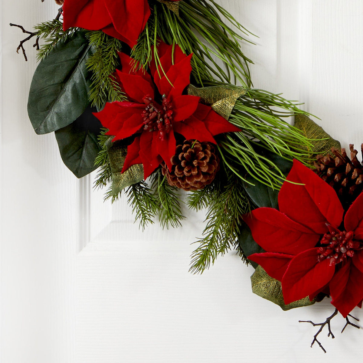 36” Poinsettia and Pine Wreath, photo 2 of 3