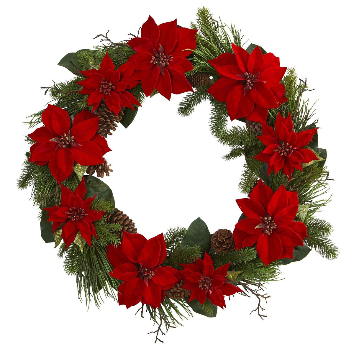 36” Poinsettia and Pine Wreath, photo 3 of 3