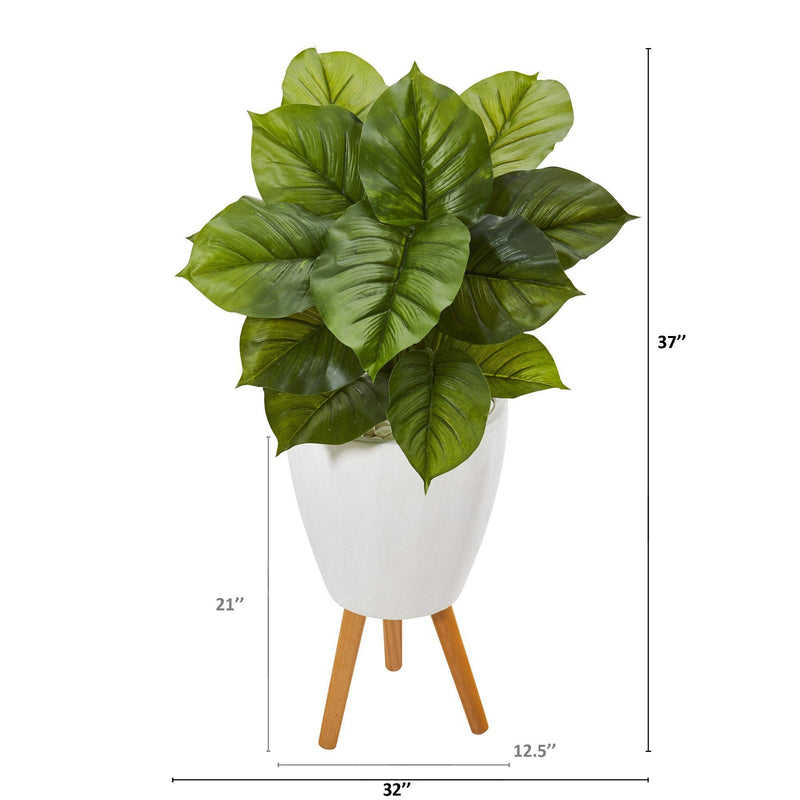 37” Large Philodendron Artificial Plant in White Planter with Stand (Real Touch), photo 2 of 2