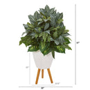 37” Mixed Greens Artificial Plant in White Planter with Stand