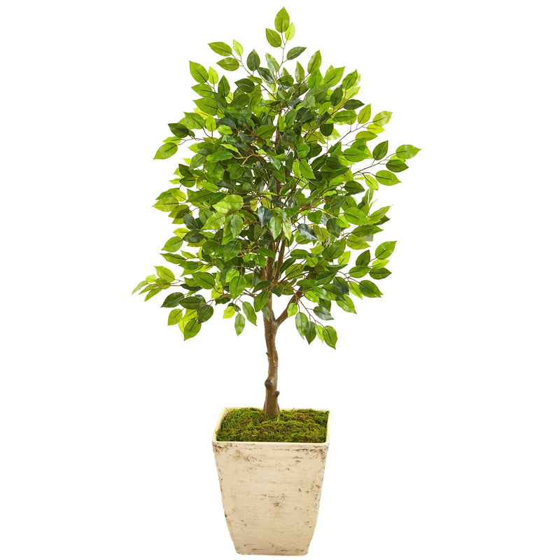 39” Ficus Artificial Tree in Country White Planter