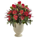39” Mixed Anthurium Artificial Plant in Decorative Urn